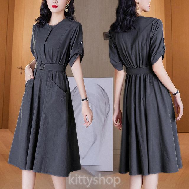 ネイビー ワンピース 夏 40代 ミモレ丈ワンピース お呼ばれドレス 紺色 グレー Aラインワンピース 半袖 通勤 Ol ロングワンピース ベージュ ブルー Kittyshop 通販 Yahoo ショッピング