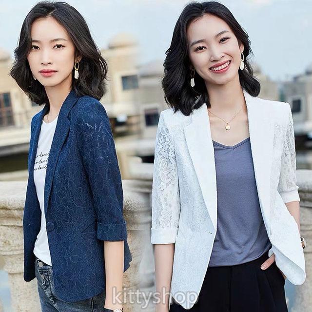 サマージャケット レディース レース オシャレ ホワイトジャケット 夏 7分袖 ジャケット ネイビー ブラック 細身ジャケット 薄手 オフィス スーツ ジャケット 新発売