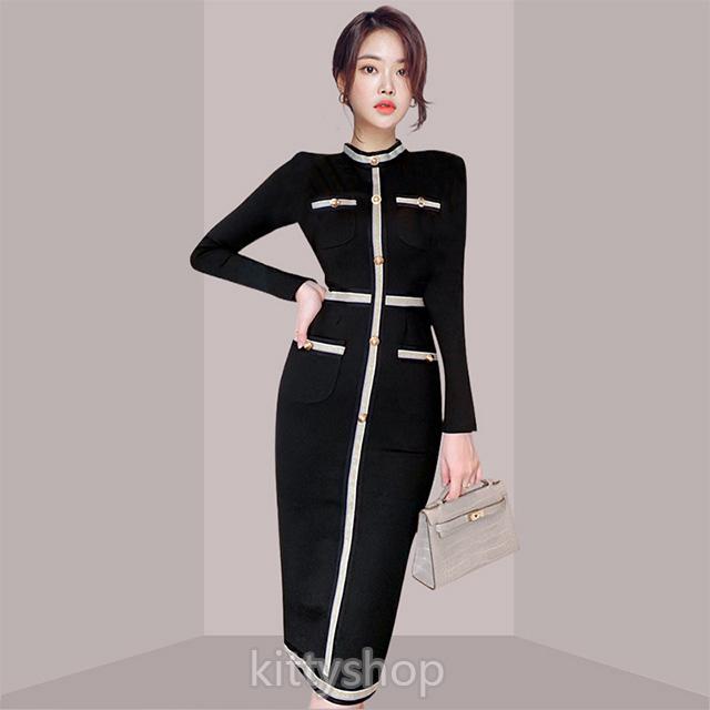 黒 韓国風ワンピース タイトドレス お嬢様 優雅 エレガント 30代 ロングワンピース 通勤 パーティー ワンピース ドレス タイトワンピース ミモレ丈 Kittyshop 通販 Yahoo ショッピング