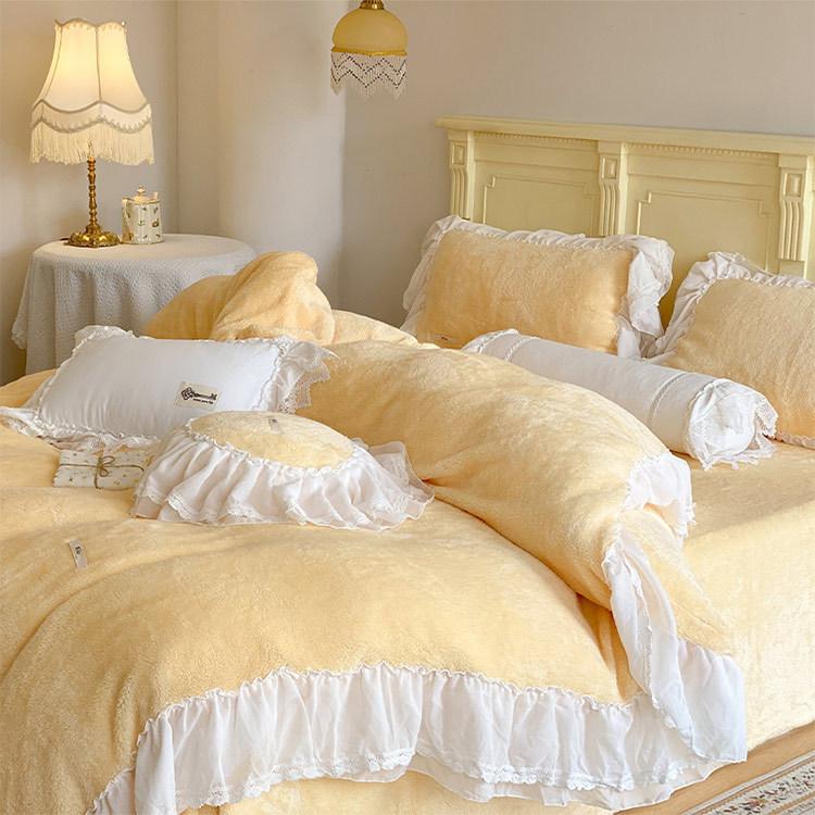 布団カバー 韓国風 フリル レース 白 姫系 お姫様 寝具 無地 敷カバーセット ブルー ピンク イエロー パープル 布団カバーセット 冬 フランネル 起毛 厚手 暖か Kittyshop 通販 Yahoo ショッピング