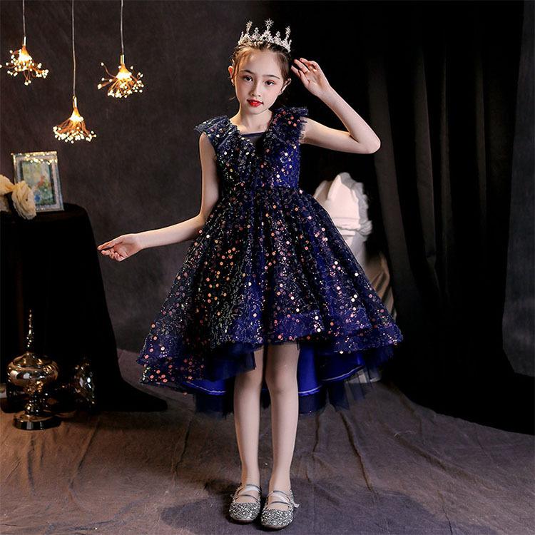 子供ドレス スパンコール キラキラドレス ピアノ発表会 ドレス 女の子 ミモレ丈ドレス ネイビー 紺色 シャンパン色 キッズドレス ステージドレス 100 160cm Kittyshop 通販 Yahoo ショッピング