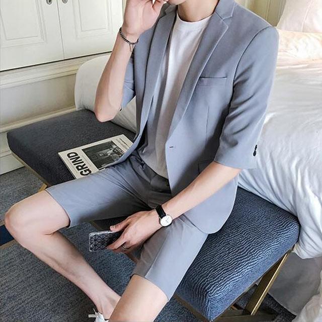 夏用 半袖ジャケット 短パンツ 黒ネクタイ カジュアル メンズスーツ ビジネス 一つボタン 3点セットアップ フォーマル スリム 上下セット 細身 紳士服 Kittyshop 通販 Yahoo ショッピング