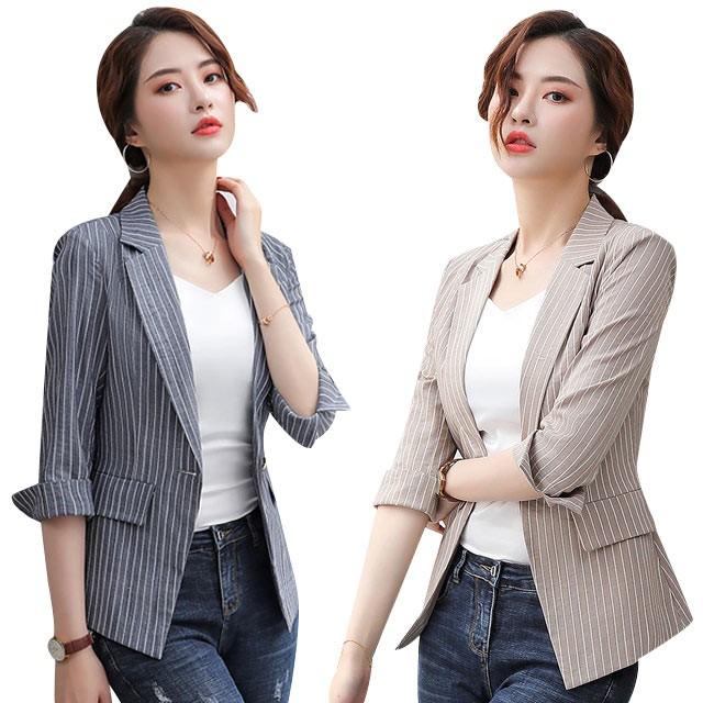 テーラードジャケット レディース サマージャケット ストライプ 七分袖 薄手 夏 大きいサイズ 通勤ol オフィス 韓国風 おしゃれ Kittyshop 通販 Yahoo ショッピング