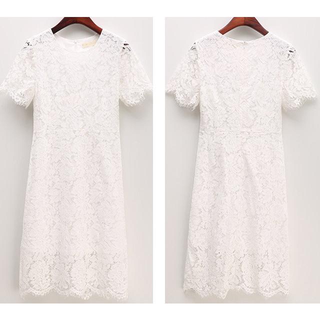 激安 レースワンピース 夏 膝丈 半袖 フォーマル レースドレス パーティー 二次会 代 30代 40代 無地 白 黒 赤 ピンク ブルー レースワンピ Lh Kittyshop 通販 Yahoo ショッピング