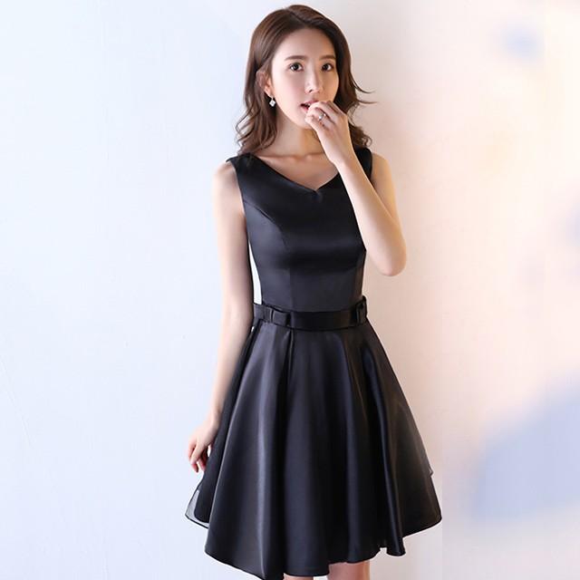 黒 ドレス ショート丈 ノースリーブ ミニドレス パーティードレス Vネック リボン お洒落 二次会ドレス お呼ばれ エレガント 代 30代 Lh Kittyshop 通販 Yahoo ショッピング