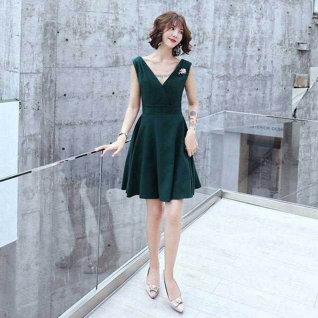 ミニドレス 緑 30代 40代 ノースリーブ Aライン パーティードレス 二次会 お呼ばれ 結婚式ドレス Vネック ショート丈 司会ドレス Lh Kittyshop 通販 Yahoo ショッピング