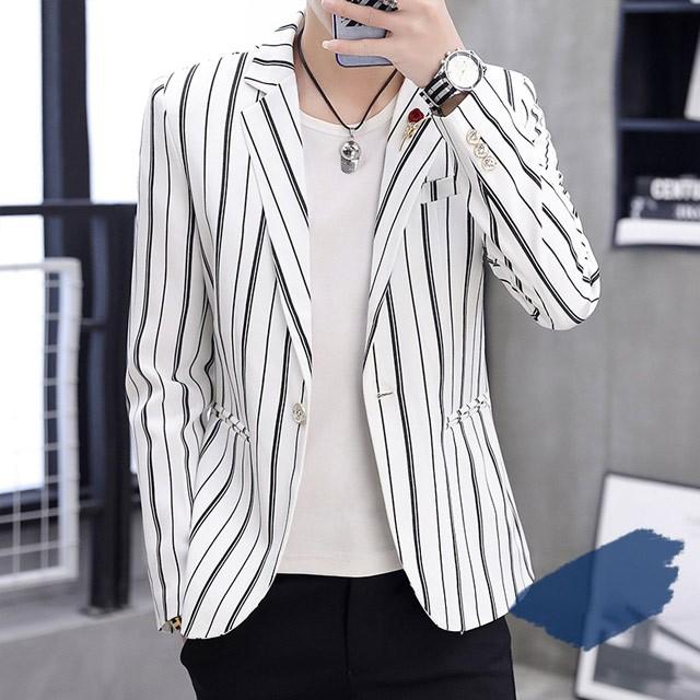 メンズ テーラードジャケット ストライプ 長袖 白 黒 19新作 カジュアルジャケット 春 秋 ブレザー 細身 大きいサイズ Lh Kittyshop 通販 Yahoo ショッピング