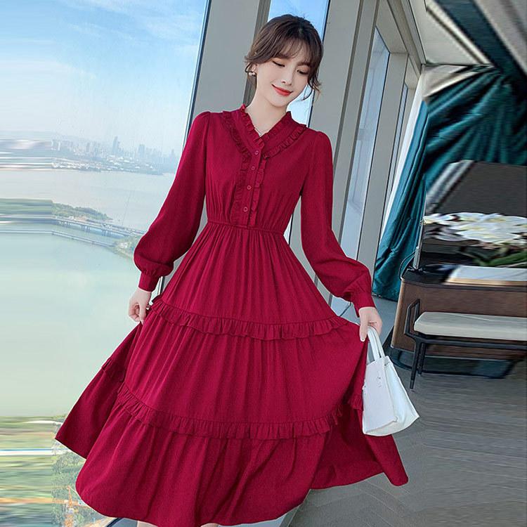 赤 Aラインワンピース 長袖 黒ワンピース ミモレ丈 無地 Vネック フォーマルワンピース 通勤 結婚式 二次会 お呼ばれ ワンピース 30代 40代 50代 大人 お洒落 Lh Kittyshop 通販 Yahoo ショッピング