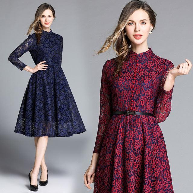 フォーマル レースワンピース 長袖 レースドレス 結婚式 二次会 お呼ばれ Aラインワンピース 総レース ミモレ丈 パーティードレス 上品 大人 30代 40代 Lh Kittyshop 通販 Yahoo ショッピング