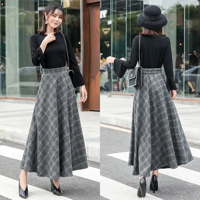 ロング マキシスカート レディース チェック柄 スカート ウール混 ラシャスカート 秋 冬 お洒落 Aラインスカート ハイウエスト 代 30代 40代 コーデ ボトムス Lh Kittyshop 通販 Yahoo ショッピング