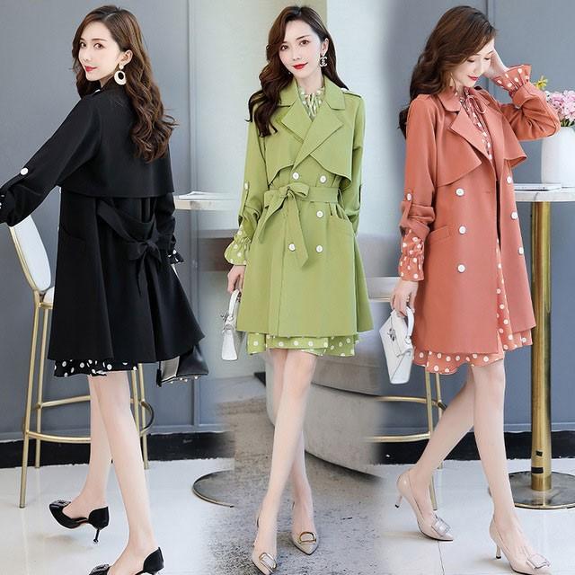トレンチコート レディース セットアップ ドット柄ワンピース Aライン シフォンワンピース ショート丈 2点セット 代 30代 40代 春 秋 冬 お洒落 Lh Kittyshop 通販 Yahoo ショッピング