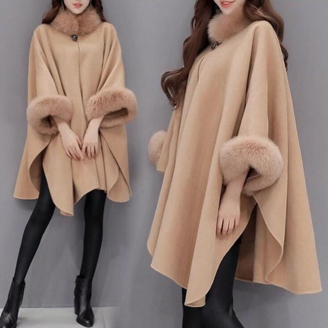 ポンチョ レディース マント コート 体型カバー ファー襟 おしゃれ 着痩せ 大きいサイズ カジュアル 厚手 モッズ コート レディース アウター 長袖 秋 冬 可愛い Lh Kittyshop 通販 Yahoo ショッピング