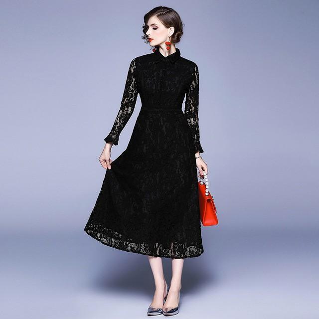 ロングワンピース 黒 レースワンピース フレア袖 フォーマル 結婚式 パーティー 上品 大人 レースドレス 長袖 ミモレ丈 レース 二次会 お呼ばれ 代 30代 40代 Lh Kittyshop 通販 Yahoo ショッピング