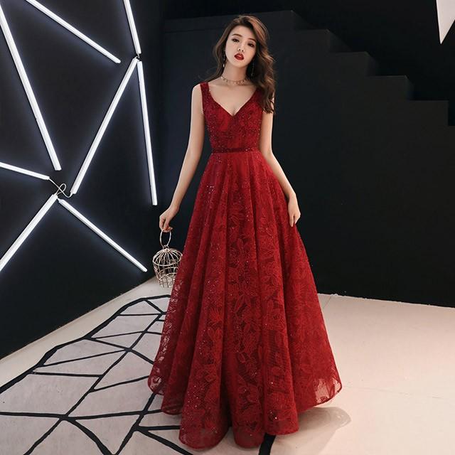 イブニングドレス ノースリーブ ワイン赤 パーティードレス スパンコール キラキラ ｖネック セクシー ロングドレス 二次会 お呼ばれ Lh Kittyshop 通販 Yahoo ショッピング