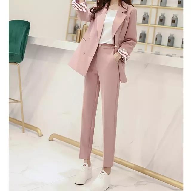 スーツ レディース パンツスーツ ピンク ブルー ブラック 2点セット カジュアル 通勤 通学 春 夏 秋 韓国風 お洒落 代 30代 Lh Kittyshop 通販 Yahoo ショッピング