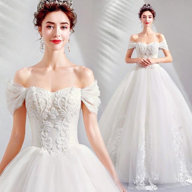 ボートネック オフショルダー ウェディングドレス ホワイト 結婚式 花嫁 ブライダルドレス 披露宴 二次会 フォーマル ロングドレス Lh Kittyshop 通販 Yahoo ショッピング