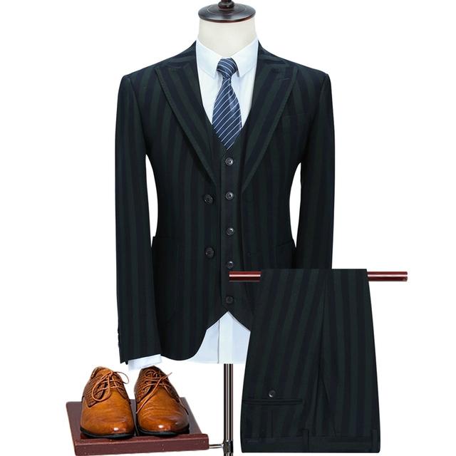 スーツ メンズ 緑 ストライプ フォーマルスーツ 3点セット ジャケット ベスト パンツ 3ピーススーツ タキシード