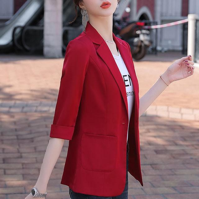 ピンク テーラードジャケット レディース 通勤 Ol オフィス スーツジャケット 7分袖 夏 ジャケット オリーブ ワイン赤 サマージャケット Lh Kittyshop 通販 Yahoo ショッピング