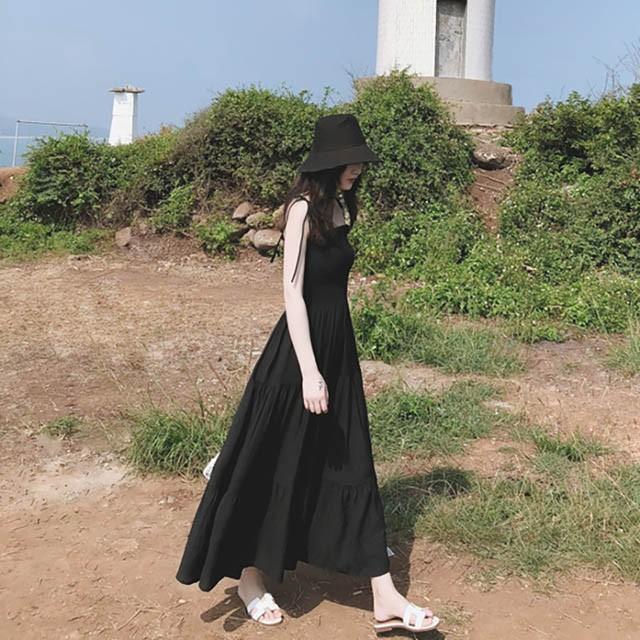 ブラック マキシ丈ワンピース フレア リゾートワンピース キャミ 黒 ロングワンピース 海外旅行 夏 ワンピース 代 30代 Lh Kittyshop 通販 Yahoo ショッピング