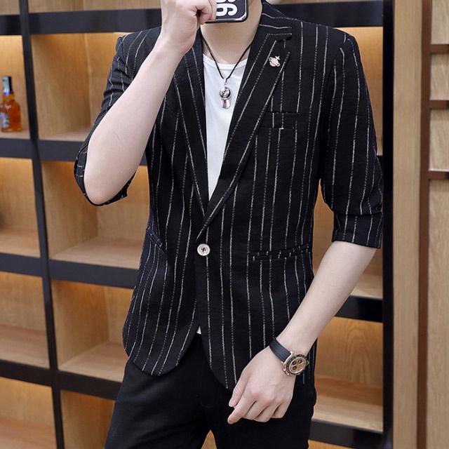 テーラードジャケット メンズ 7分袖 夏 ジャケット 薄手 サマージャケット ブラック ホワイト ストライプ スーツジャケット ブレザー 大きいサイズ 最大80 オフ