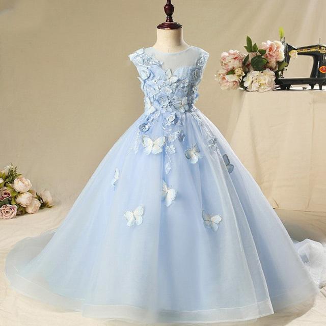 水色 子供ドレス フォーマル 発表会 演奏会ドレス トレーン 女児ドレス 花柄 蝶柄 お洒落 キレイめ ロングドレス 女児 女の子 Aライン 演出服 100 160cm Lh Kittyshop 通販 Yahoo ショッピング