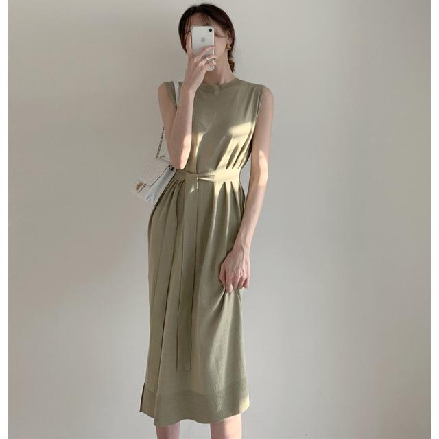 ノースリーブ ニットワンピース ロング ミモレ丈ワンピース ニット 夏 ベルト付き 無地 お洒落 ロングワンピース ニットワンピ 代 30代 Lh Kittyshop 通販 Yahoo ショッピング