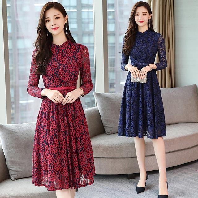 長袖 レースワンピース レディース 春秋 Aラインワンピース ミモレ丈 レースドレス 結婚式 ドレス 二次会 お呼ばれ 総レース 30代 40代 Lh Kittyshop 通販 Yahoo ショッピング