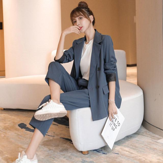 カジュアル パンツスーツ レディース 2点セット ブラック グレー スーツ 9分丈パンツ 代 30代 ゆったり 体型カバー 春 夏 秋 韓国風 お洒落 Lh Kittyshop 通販 Yahoo ショッピング