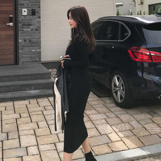 ロングワンピース 長袖 ニットワンピース レディース 黒 細身 着痩せ タイトワンピース ニットワンピ 春 秋 冬 コーデ ミモレ丈ワンピース Lh Kittyshop 通販 Yahoo ショッピング