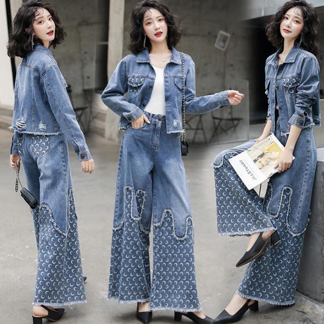 デニム セットアップ レディース ワイドパンツ デニムパンツ デニムジャケット 2点セット 春秋 お洒落 代 30代 パンツセット 大きいサイズ Lh Kittyshop 通販 Yahoo ショッピング