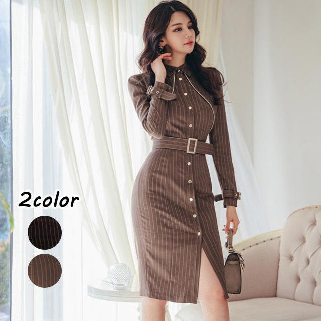 タイトワンピース ブラック ストライプ フォーマル 長袖ワンピース 通勤 Ol 春秋 膝丈ワンピース 代 30代 トレンチ風ワンピース お洒落 Lh Kittyshop 通販 Yahoo ショッピング