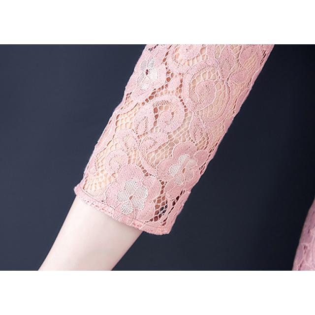 ピンク レースワンピース Aライン 代 30代 結婚式ドレス 総レース 7分袖 レースドレス 二次会 お呼ばれ ミモレ丈ワンピース 大きいサイズ Lh Kittyshop 通販 Yahoo ショッピング