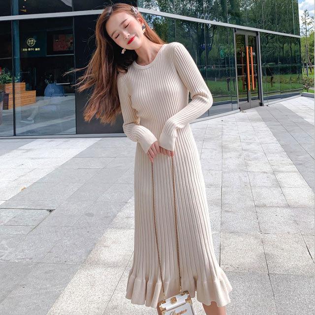 ロング ニットワンピース ベージュ ブラック 長袖 ニットワンピース Aライン 代 30代 タイトワンピース ニット ロングワンピース ブルー ピンク 秋冬 コーデ Lh121 Kittyshop 通販 Yahoo ショッピング