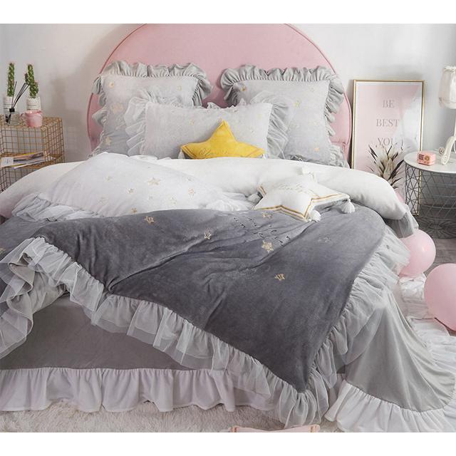 韓国 布団カバー お姫様 布団カバーセット フリル 可愛い ピンク 寝具カバーセット 冬 フランネル 暖かい ベッド用品 敷カバー 掛カバー 枕カバー グレー Lh Kittyshop 通販 Yahoo ショッピング