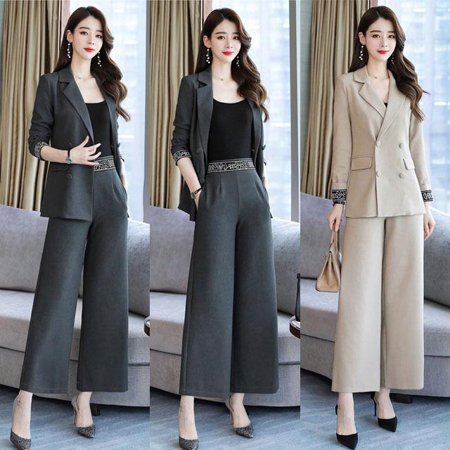 卒園式 ママ スーツ レディース グレー ベージュ パンツスーツ ワイドパンツ ウエストゴム テーラードジャケット オシャレ スーツ セットアップ 30代 40代 Lh Kittyshop 通販 Yahoo ショッピング