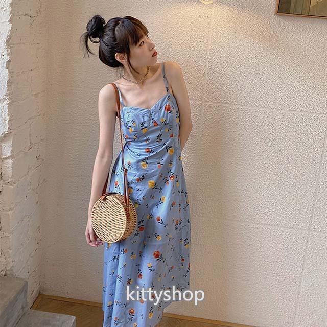 花柄ワンピース キャミワンピース 海外旅行 リゾートワンピース 背開き セクシー ロングワンピース ブルー Aラインワンピース 代 30代 夏 ワンピース Lh Kittyshop 通販 Yahoo ショッピング
