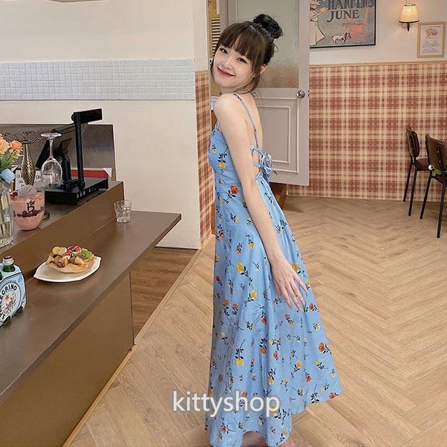 花柄ワンピース キャミワンピース 海外旅行 リゾートワンピース 背開き セクシー ロングワンピース ブルー Aラインワンピース 代 30代 夏 ワンピース Lh Kittyshop 通販 Yahoo ショッピング