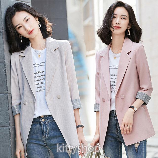ベージュ ジャケット レディース 夏 テーラードジャケット 7分袖 スーツジャケット 通勤 Ol オフィスジャケット 薄手 サマージャケット ブラック ピンク Lh Kittyshop 通販 Yahoo ショッピング