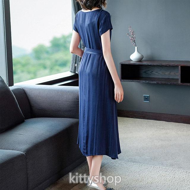 ネイビー ワンピース 夏 ロングワンピース 30代 40代 紺色 Aラインワンピース Vネック 着痩せ 通勤 Ol ミモレ丈ワンピース 半袖 ベルト付き オシャレ 大人 Lh Kittyshop 通販 Yahoo ショッピング