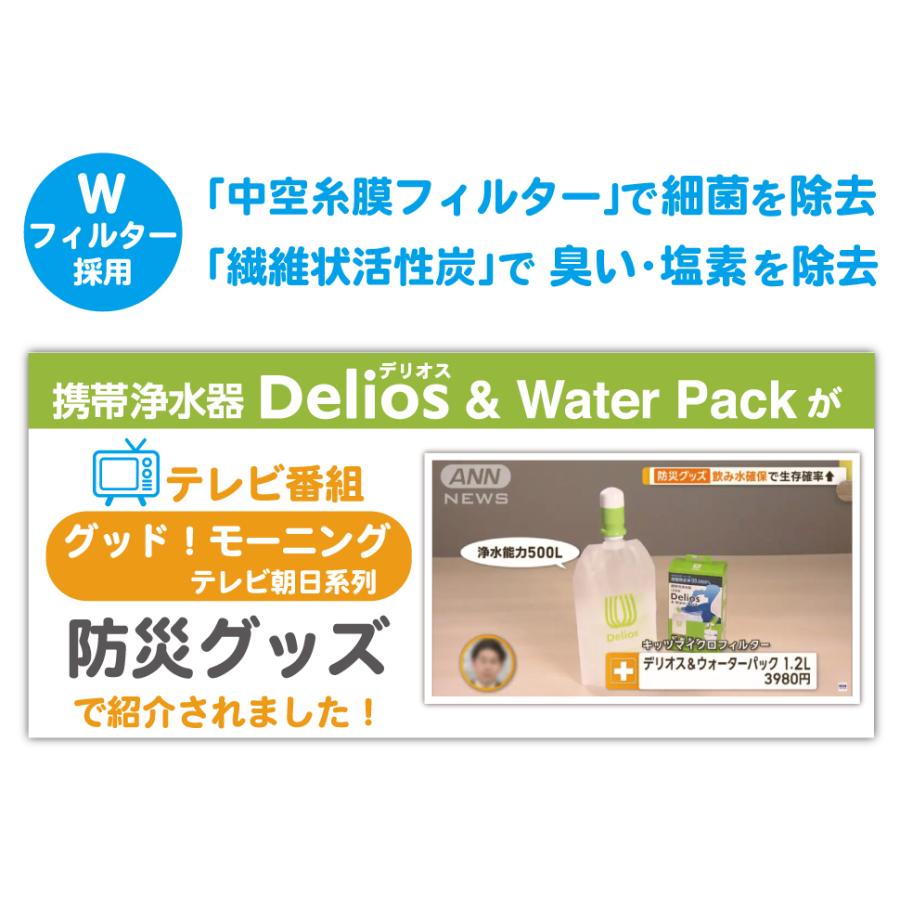 日本製／防災士推奨　国産の 携帯浄水器 デリオス ＆ウォーターパック1.2L 日本製 細菌除去 防災グッズ 飲料水確保 | KITZ | 02