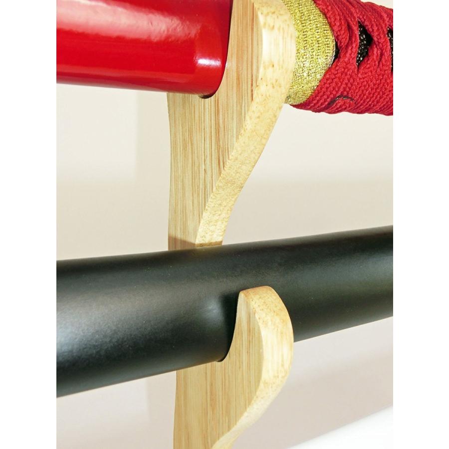 AE27 刀掛 二本掛 天然木 けや木 総無垢 白木 重厚感 美品 刀置 武具 刀掛け 2本掛け 2段 刀スタンド シンプル 無垢材 刀掛台 原木