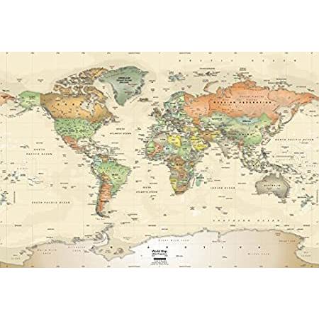 壁画 アカデミア地図 B00fl3vefg 世界地図 世界地図 アンティークオーシャンカラーマップ ガイド 送料無料 木内商事 地図 ガイド 貼り付け済み壁紙