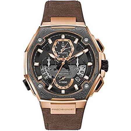 高価値セリー Steel Stainless Watch, Mens PrecisionistChronograph Bulova with Leath Brown 腕時計