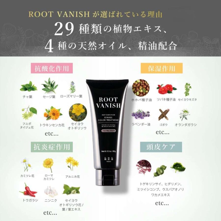 ROOT VANISH カラーシャンプー・トリートメント・白髪隠しブラシセット 敏感肌用白髪染め3点セット 白髪染めカラーシャンプー＆カラー