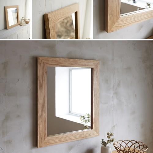洗面台 鏡 木枠 交換 diy 洗面鏡 /オーク 630×530mm/ 姿見 壁掛け 全身鏡 おしゃれ 木製 ウォールミラー｜kiwakuya