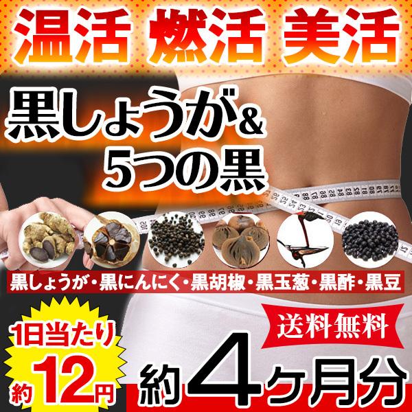 黒しょうが＆5つの黒 黒ショウガ サプリ ダイエット 国内製造 サプリメント 送料無料 約4ヵ月分〔120日分×1袋〕〔メール便出荷〕｜kiwami-honpo