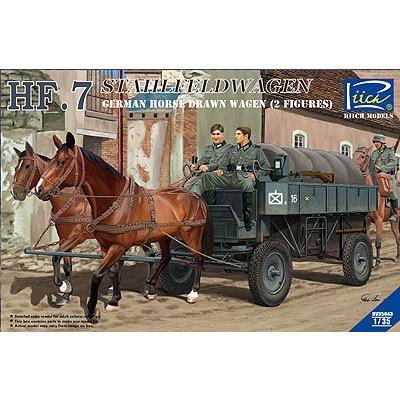 1/35スケールプラモデル ドイツ・HF.7型四輪輸送馬車・馬2頭+兵士2体