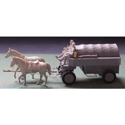 1/35スケールプラモデル ドイツ・HF.7型四輪輸送馬車・馬2頭+兵士2体