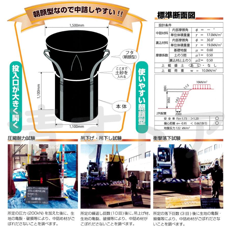 [送料無料] コンテナバック BK203 10枚(1枚あたり2600円) 丸型 排出口なし 反転ベルトなし 2t用 長期仮設3年用 耐候性｜kiyo-store｜04