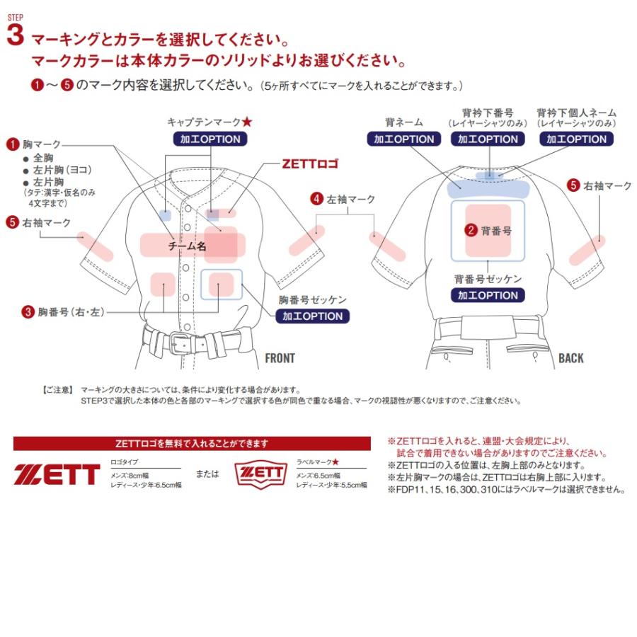 ゼット ZETT 野球・ソフトボール 昇華プリントユニフォームシャツ オーダーシステム 5ヶ所マーキング代込 メンズ/男性 レディース/女性 ボーイズ・ガールズ/子供｜kiyospo｜12